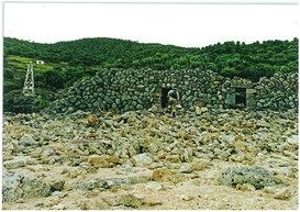 尖閣諸島魚釣島に残る鰹節工場跡の石積み。人骨が見つかった石積みとは別=1995年ごろ、仲間均市議撮影
