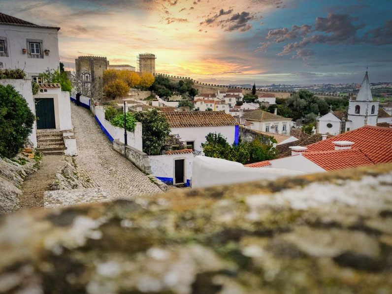 Blick über Obidos in Portugal