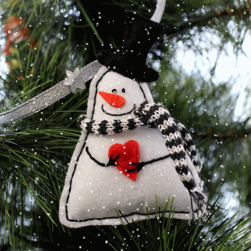 елочные украшения из фетра, фетровые игрушки, снеговик из фетра