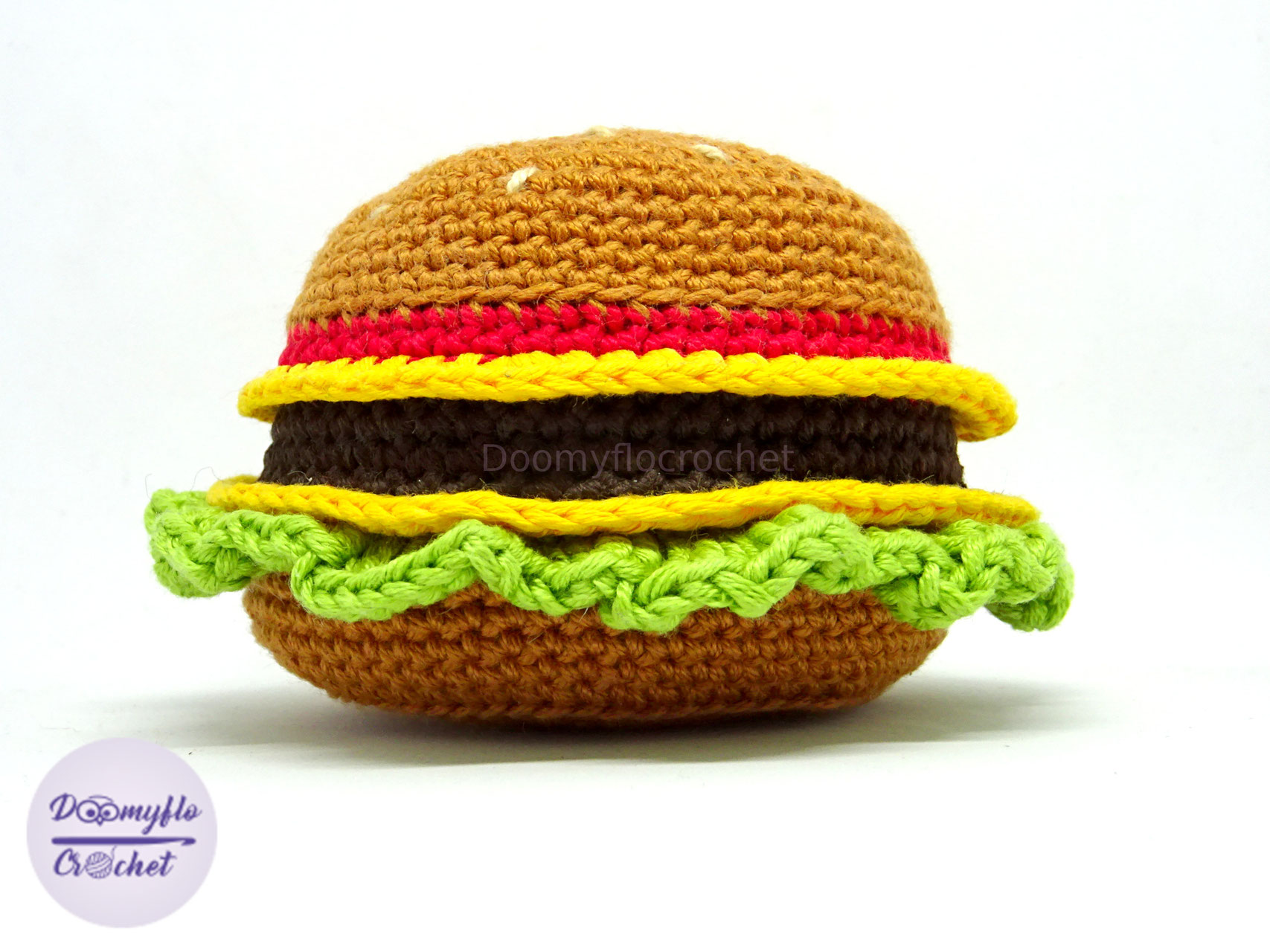 Hamburger amigurumi Burger Tech Podcast Logo en coton au crochet