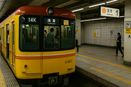 Tokyo Metro Ginza Line train at Asakusa Station.