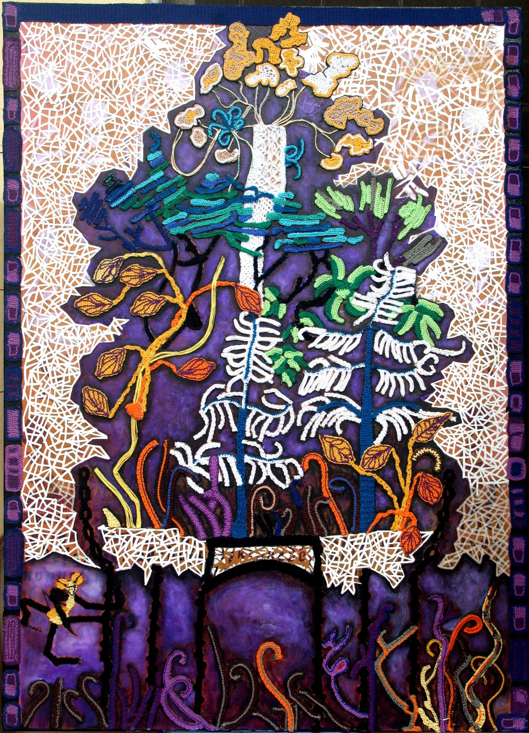 THE AMAZON - Size:45x32 ins. Medium: thread, paper, acrylic on canvas.