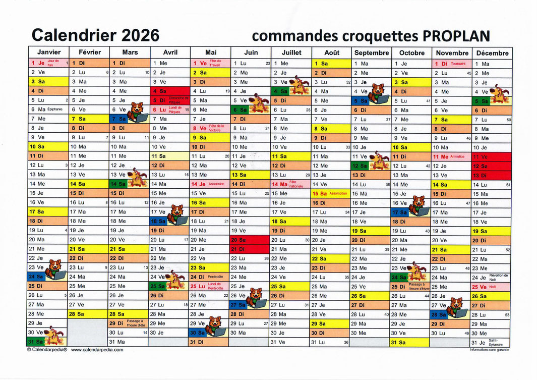 cceac16 Planning commandes croquettes année 2026
