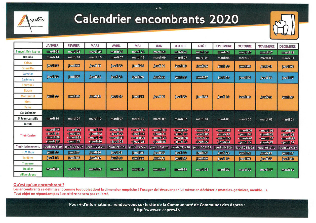 Calendrier encombrants 2020 - Site de passamairie