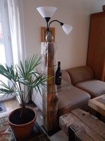 Stehlampe, massiver Eichenbalken, Glasablagen (3.12)