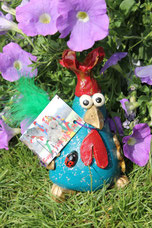 Betonhuhn, Knetbeton, Deko Garten, Funky Chicken, Seidenhühner