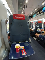 Snacks and beverages in Prima class on the Italo train