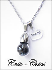 pendentif crin de cheval bijou et plaque nom coeur