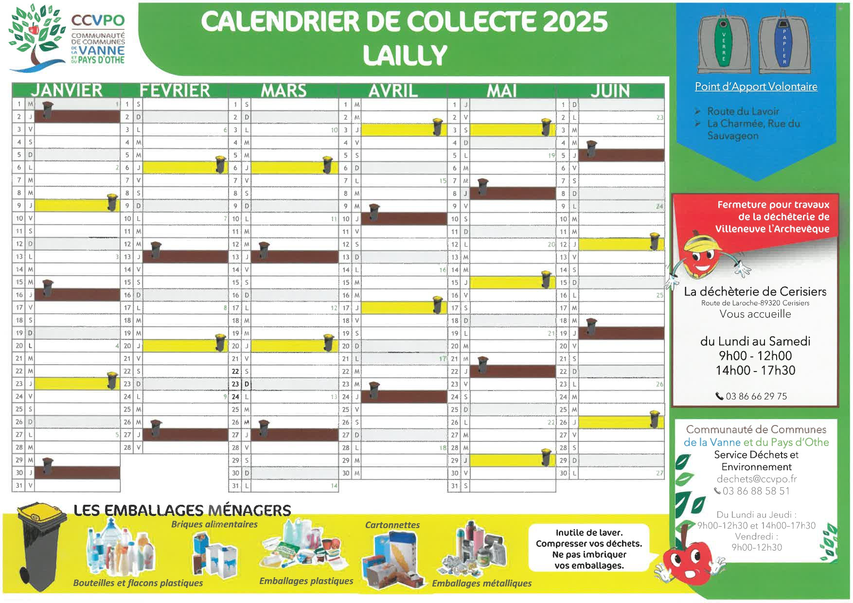 Calendrier ramassage poubelles 2025