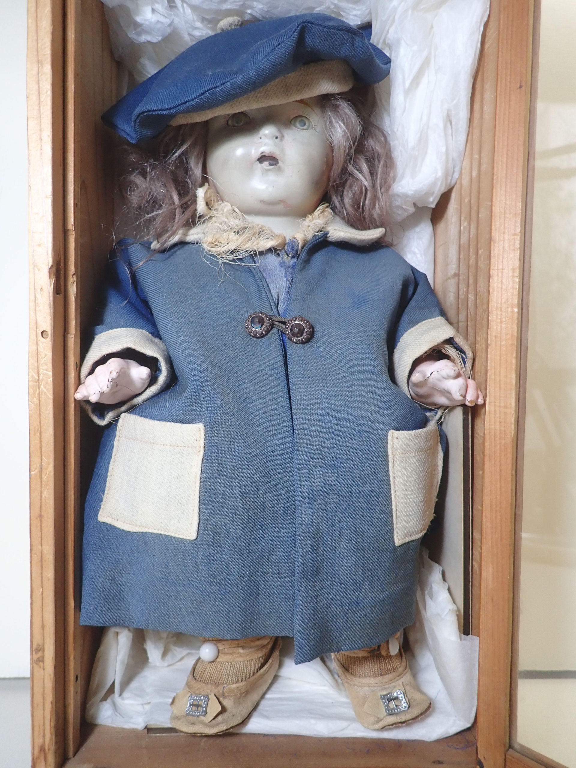 水汲み少女人形　置物　ベル　昭和レトロ　水色 水汲み少女人形 置物 ベル 昭和レトロ 水色