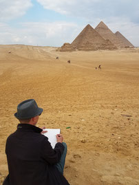 Drawing in Egypt, on my Around the World sketching tour in 2019