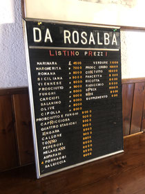 Historical pizzeria menu with prices from 2000.