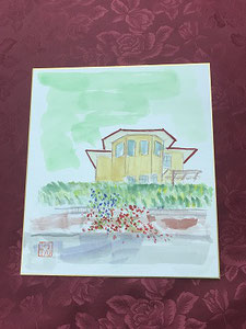 Eさん、「昨年戸建てからマンションに引っ越したので、前のお家を描きます」オシャレなお家が描かれました(^^♪