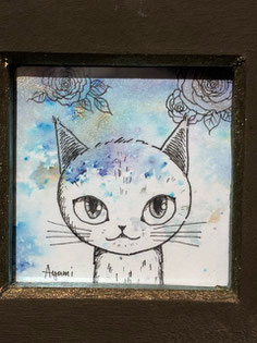 Ayumi 「薔薇の猫」ペン画 ¥5,280 80㎜×80㎜ 45㎜×45㎜