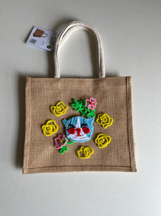 Lis モールバッグ(麻) 小 ¥2,500 青猫 300㎜×280㎜ マチ160㎜ 持ち手180㎜
