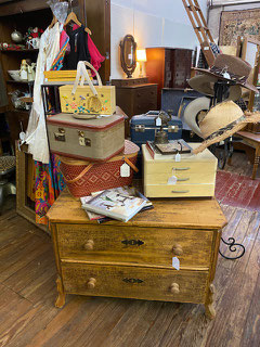 Antique Pine Two-Drawer Chest Old Paint $295.00