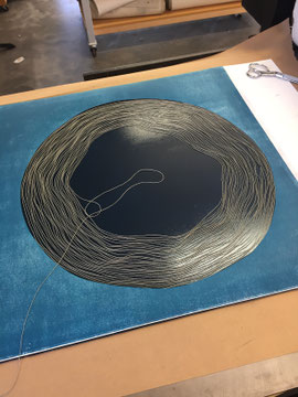 spiral, mono print, string, life, ink, circle