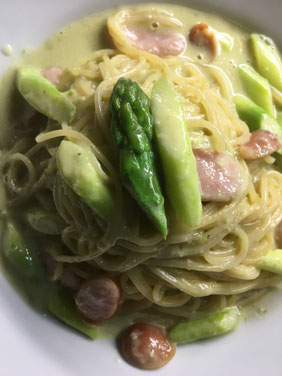 パスタ★ソーセージとゆっこ農園アスパラのアスパラクリーム(6月2日予定)