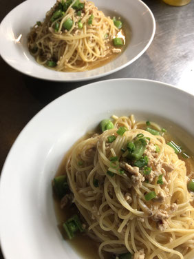 佐賀産スナップエンドウと鶏そぼろの和風パスタ〜新生姜風味(6月1日土曜日予定)