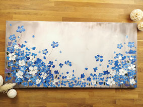 Blumenwiese, blaue Blumen, blau, Kunst, Acryl, Acrylmalerei, Künstler, Celina Paul, Farbklecks, Wandbild, Gemälde, Leinwand, Acrylmalerei, Malen, Zeichnen