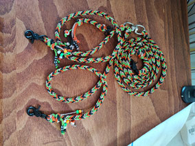 Koppel-Leine mit Wirbel aus Paracord grün-orange handgefertigt von Bijou Chien