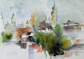 Sollmann Hannelore Linz Landhausturm Aquarell