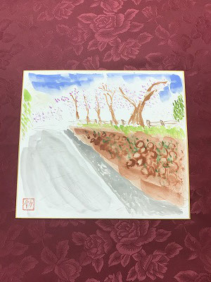 Ｓさんは、春ごろに撮った桜並木を遠近法で描きました(^^♪