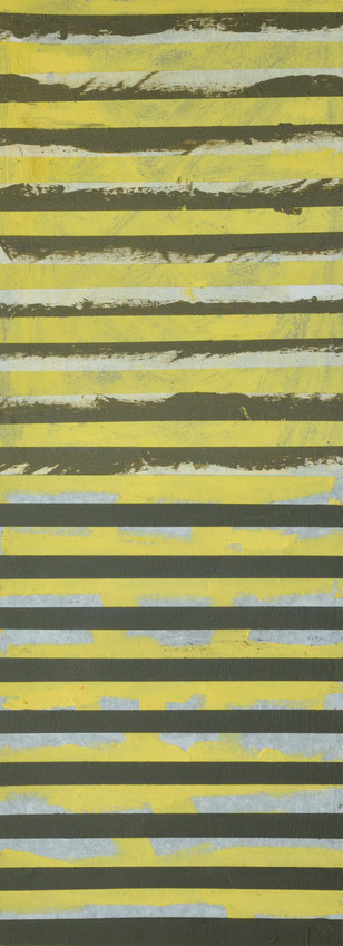 Mountain signal #1 (khaki/yellow), 2022: acrylic and masking tape on board; 80x30cm