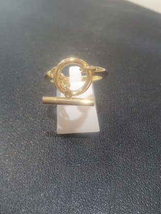Bague Or jaune 750 cercle et chaînette barette (inspirée d'une bague vue par la cliente)