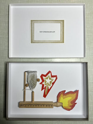 Der Erbsenzähler (mixed media, assemblage, 2024)