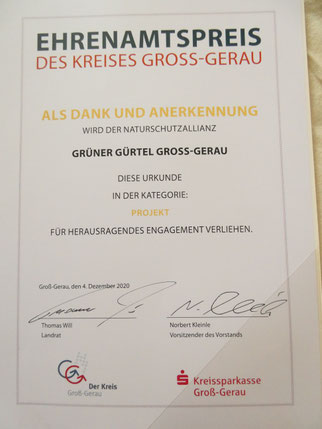 Urkunde Ehrenamtpreis