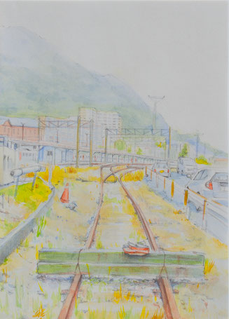 「古い線路」 2008年(333×242㎝)紙・顔彩