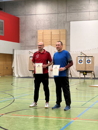 Siegerehrung Herren Blankbogen. 1. v. Li: Eric Laleu