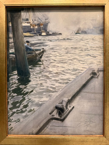 El puerto de Hamburgo 1890. Acuarela sobre papel.66x50cm. Mora Zornmuseet. Fue invitado por Alfred Lichtwark a la ciudad hanseática donde creó audaces acuarelas con vistas al puerto.