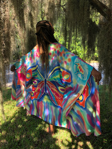 colorful flowing silk tunic with big butterflies