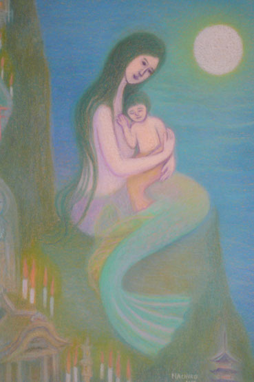"Rote Kerzen und Meerjungfrau" ( Märchen von Mimei Ogawa) 62.5cmx52.5cm