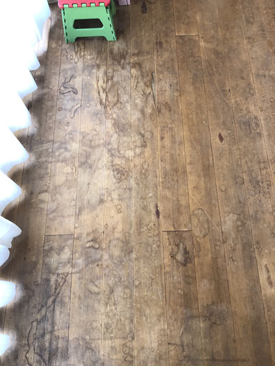 <img src="廊下_before.jpg" alt="長野市稲葉で施工前の廊下の様子。擦り傷と色あせが目立つ状態。">