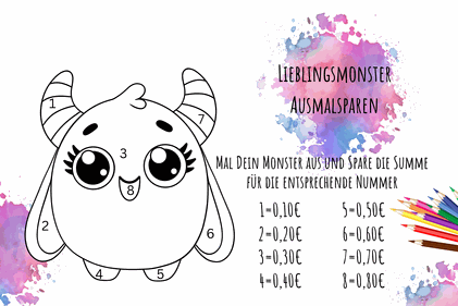 Lieblingsmonster- Ausmalsparen 2 -kostenloses Sparspiel Template für die Umschlagmethode