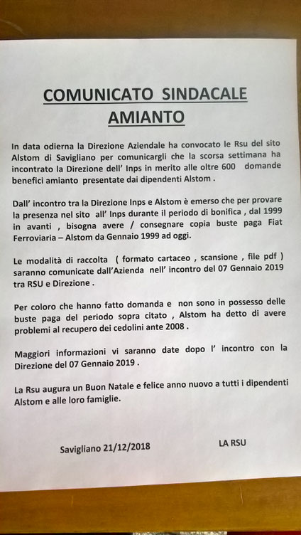 PIATTAFORMA UNITARIA IN MERITO ALL' AMIANTO DI CGIL CISL UIL ...