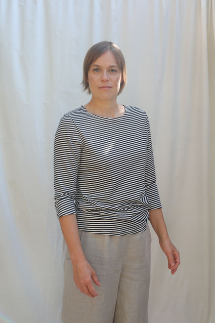 BASICSHIRT  3/4 Arm / s-w gestreift