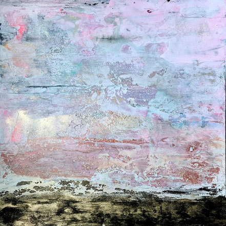 Rosa. Acrylics, liquid gloss, bronze powder and lacquer on canvas, 120x120 cm