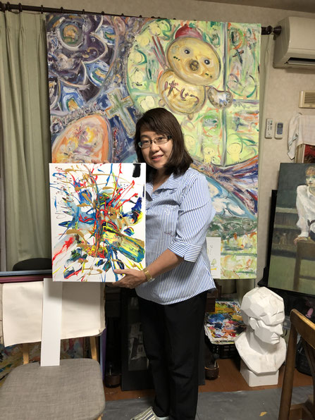 愛弟子のTAmAKIさん：F10号抽象画作品が完成！