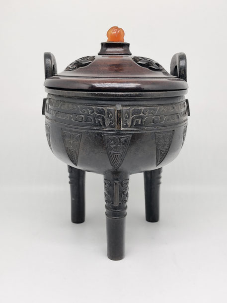 A bronze tripod censer, Sung dynasty, from a German collection acquired ca 1930's