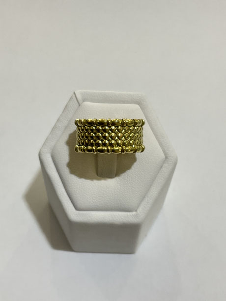 Bague Or jaune 750, multirangs boules et ovales