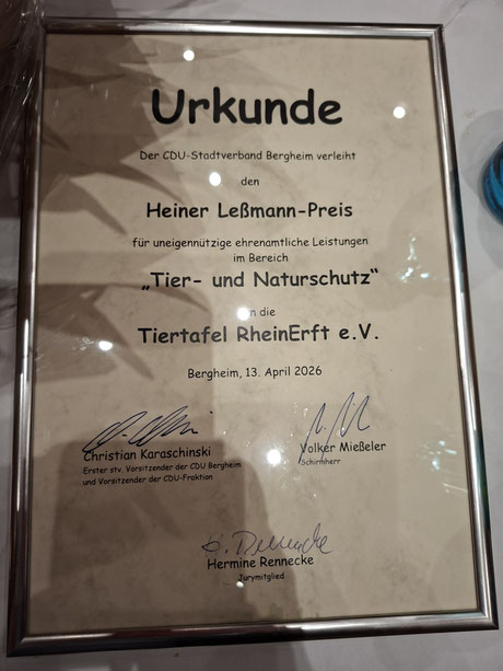 Urkunde Heiner Leßmann Preis