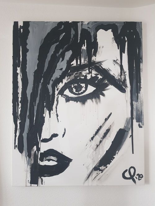 "Butterfly" CP´20 in 80x100x5cm, Acryl auf Leinwand, Schwarz+Weiss+Grau (Preis auf Anfrage)
