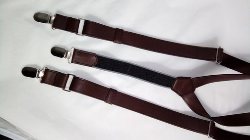 fabrication de bretelles en cuir marron pour homme ou femme par l'atelier ml-sellier