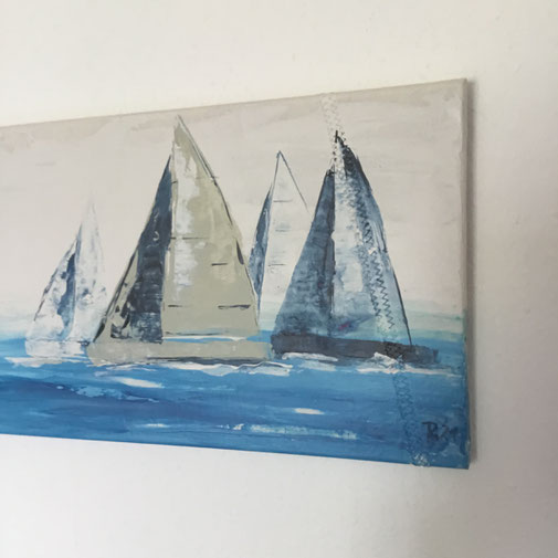 segelboote in blau und grau handgemalt