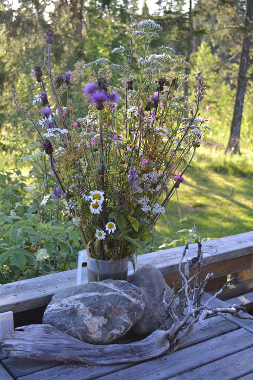 Samen met mijn zus heb ik nog wat nieuwe veldbloemen gezocht om haar boeket op tafel aan te vullen. Daarna waren we klaar voor een tijdig vertrek.