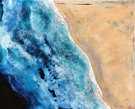 Marmormehl, Ingwer, Sand, Blau auf Leinwand